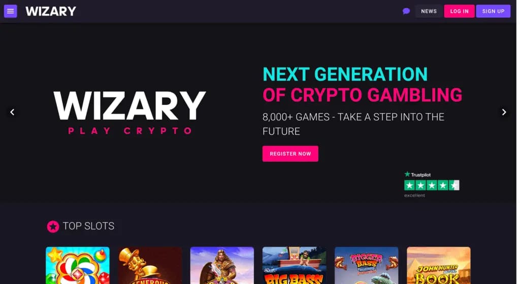 Wizary Casino Main Page