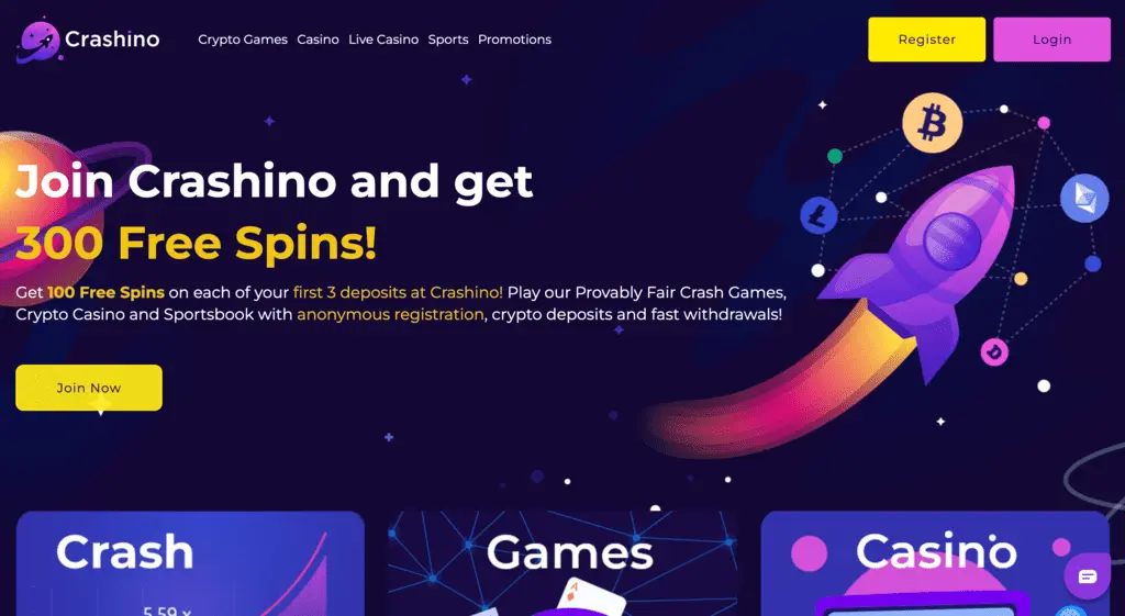 Crashino Casino Main Page
