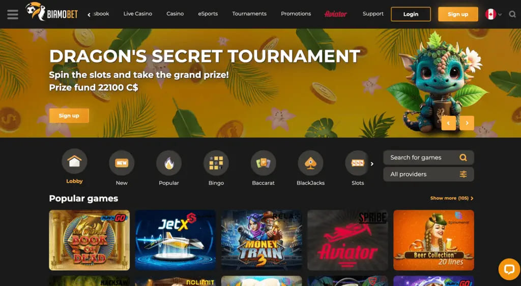 BiamoBet Casino Main Page