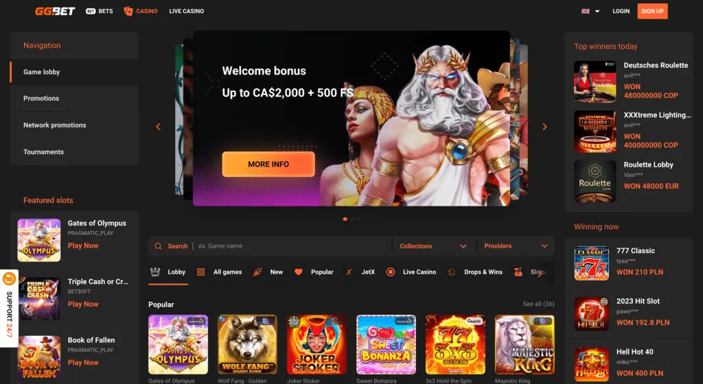 GG.Bet Casino Main Page