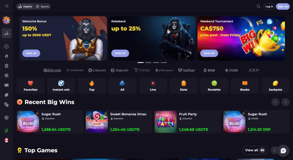 CryptoLeo Casino Main Page