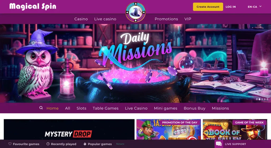 Magical Spin Casino Home Page