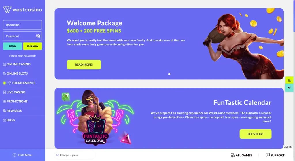 WestCasino Bonuses