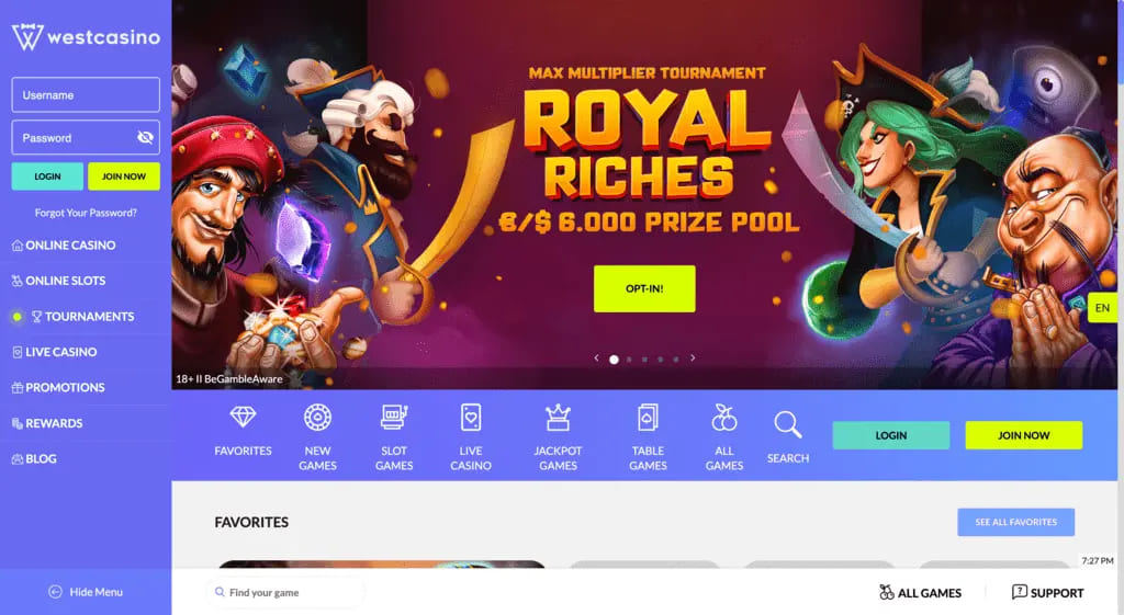 WestCasino Main Page