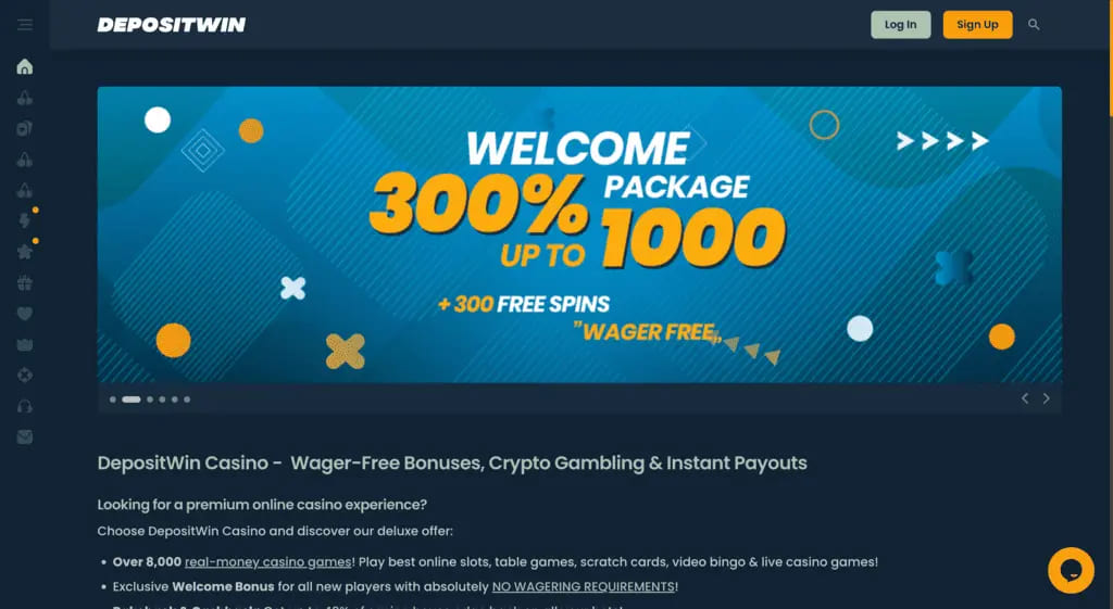 DepositWin Casino Main Page