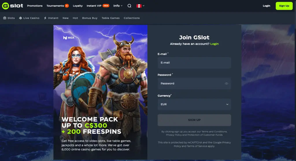 GSlot Casino Main Page