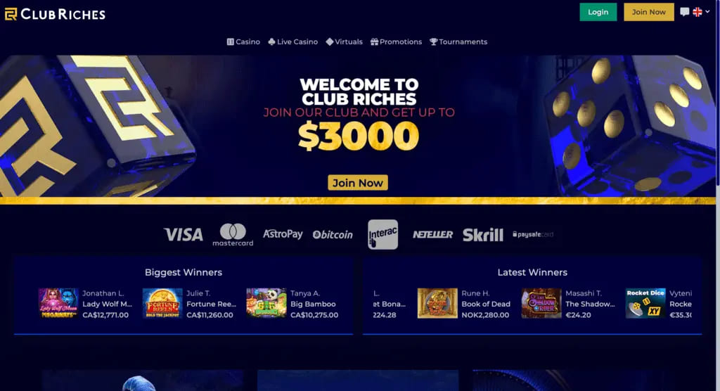 ClubRiches Casino Main Page