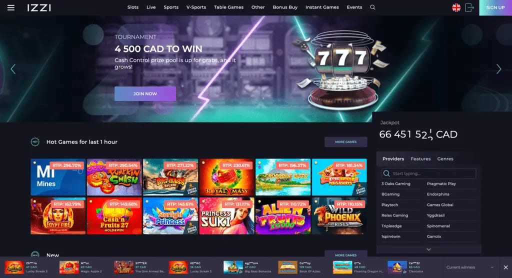 Izzi Casino Main Page