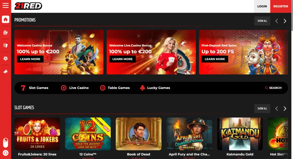 21Red Casino Main Page