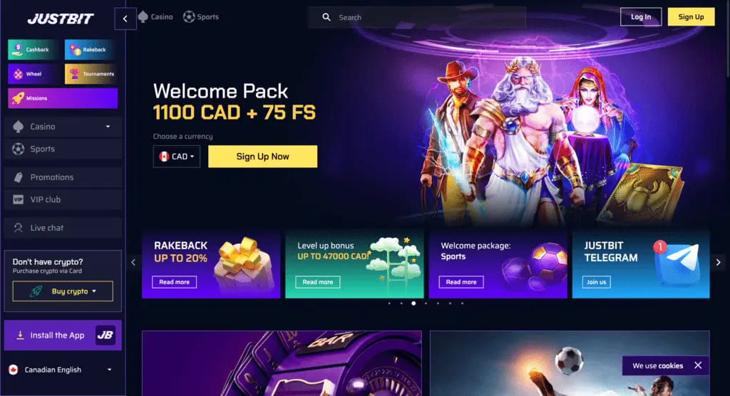 Justbit Casino Main Page