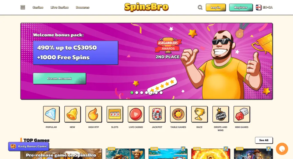 SpinsBro Casino Main Page