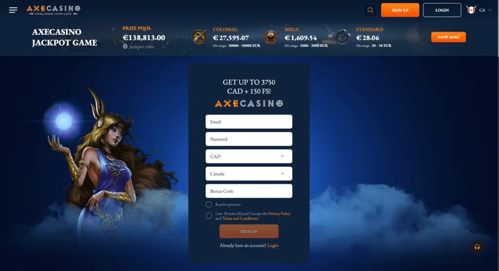 Axe Casino Main Page