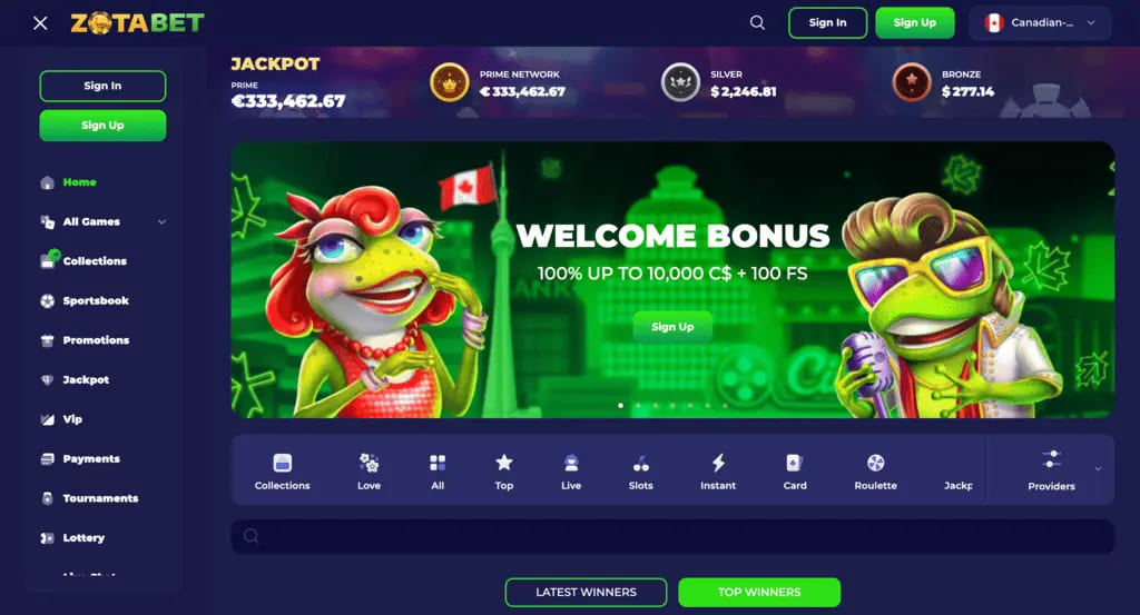 Zotabet Casino Main Page