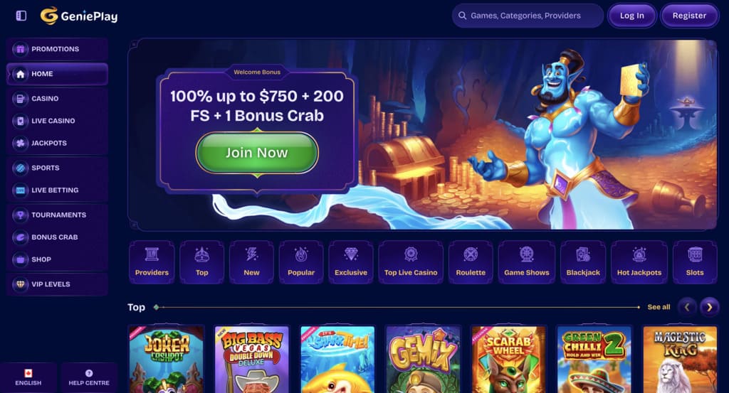 GeniePlay Casino Main Page