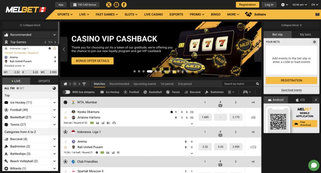 Melbet Casino Main Page