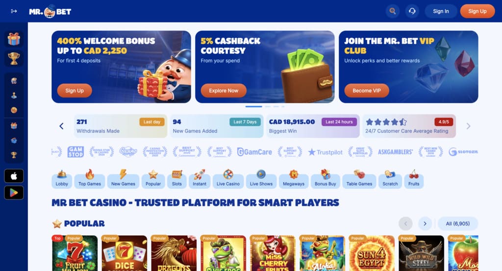 MrBet Casino Main Page