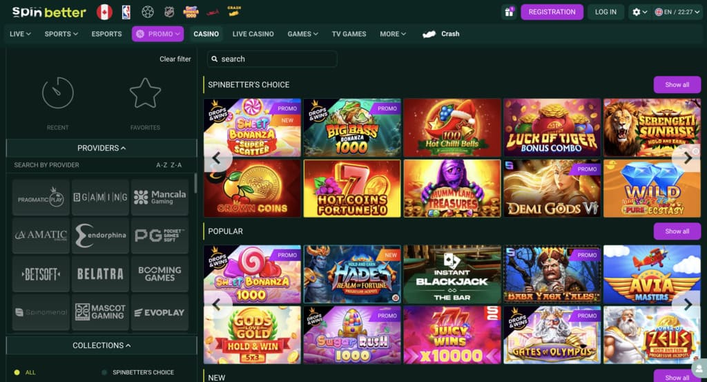 SpinBetter Casino Games