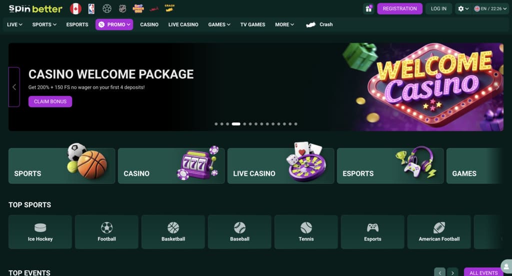 SpinBetter Casino Main Page