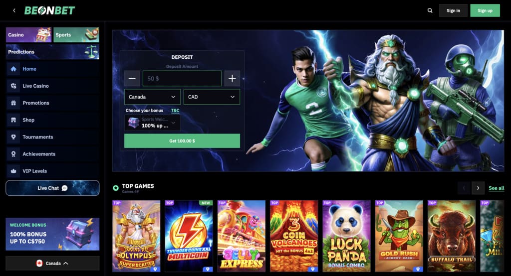 BeonBet Casino homepage