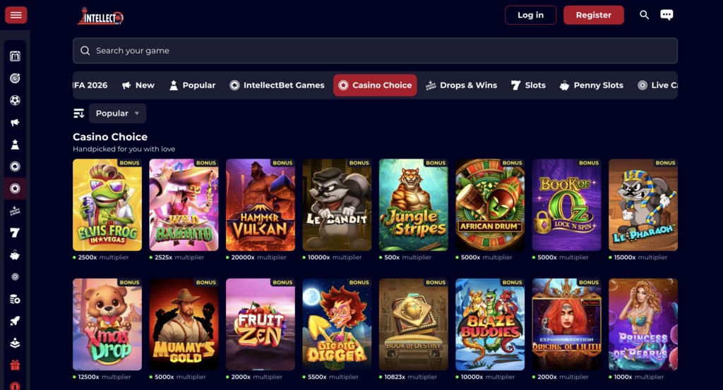 IntellectBet Casino Choice game lobby