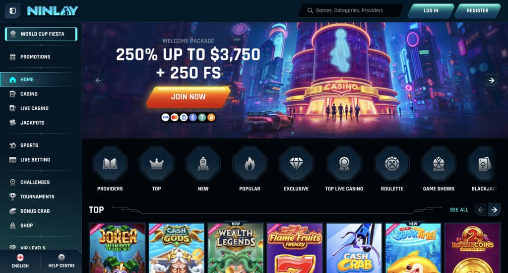 Ninlay Casino homepage