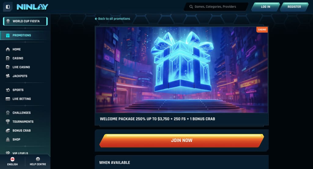 Ninlay Casino welcome package
