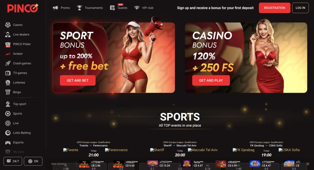 Pinco casino homepage