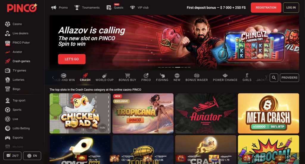 Pinco crash games lobby