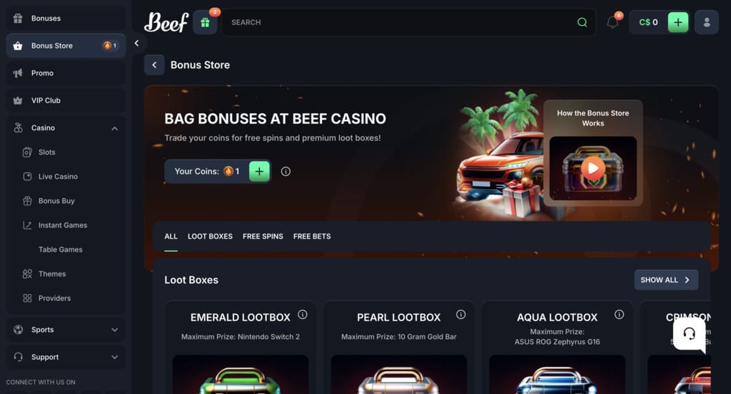 Beef Casino bonus store