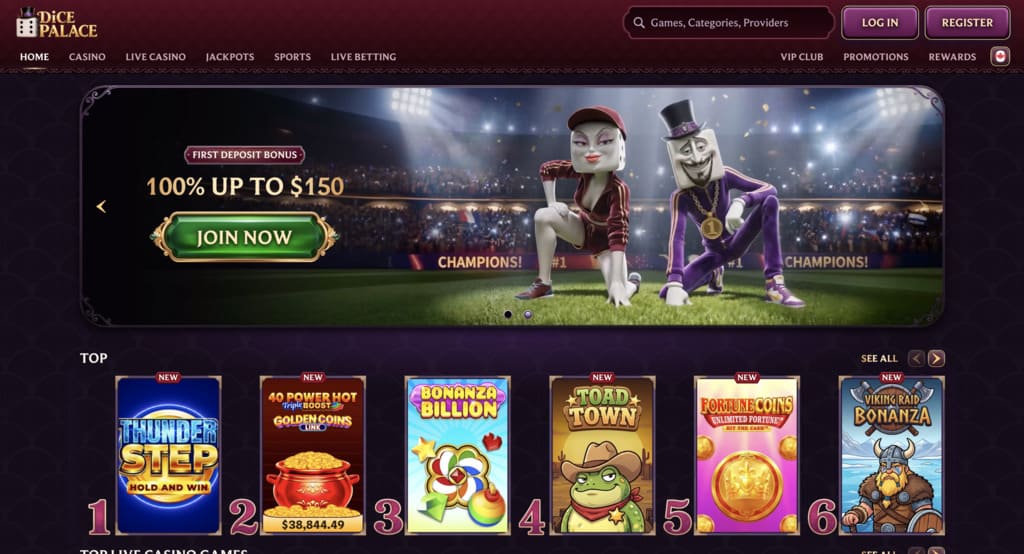 Dice Palace Casino homepage