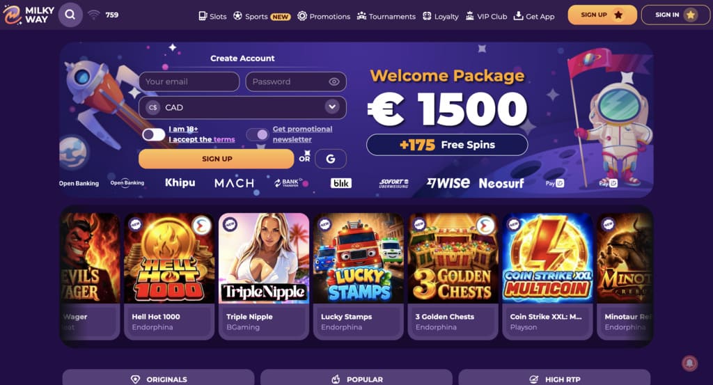 MilkyWay Casino Main Page