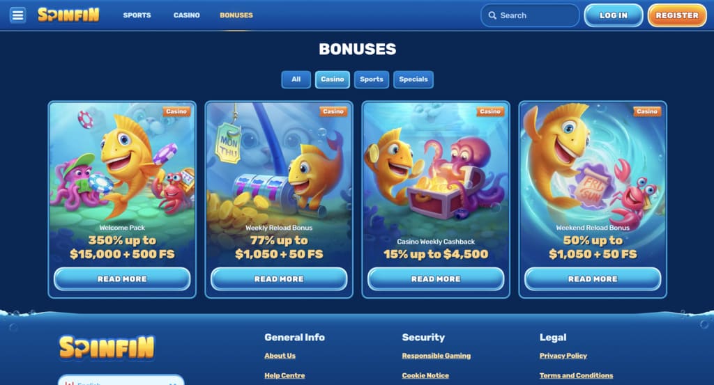 Spinfin Casino Bonuses