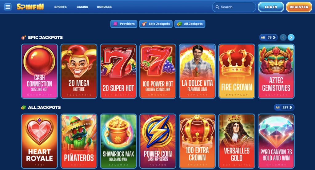 Spinfin Casino Jackpot Games