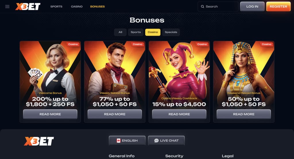 X3bet Casino Bonuses