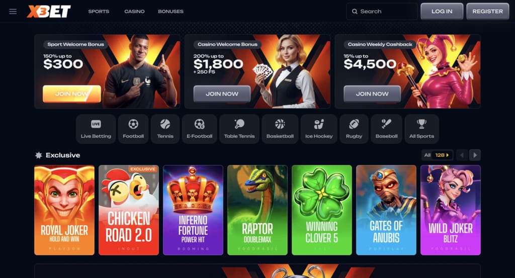 X3bet Casino Main Page