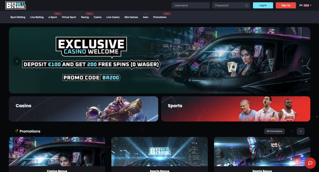 Betride Casino Main Page