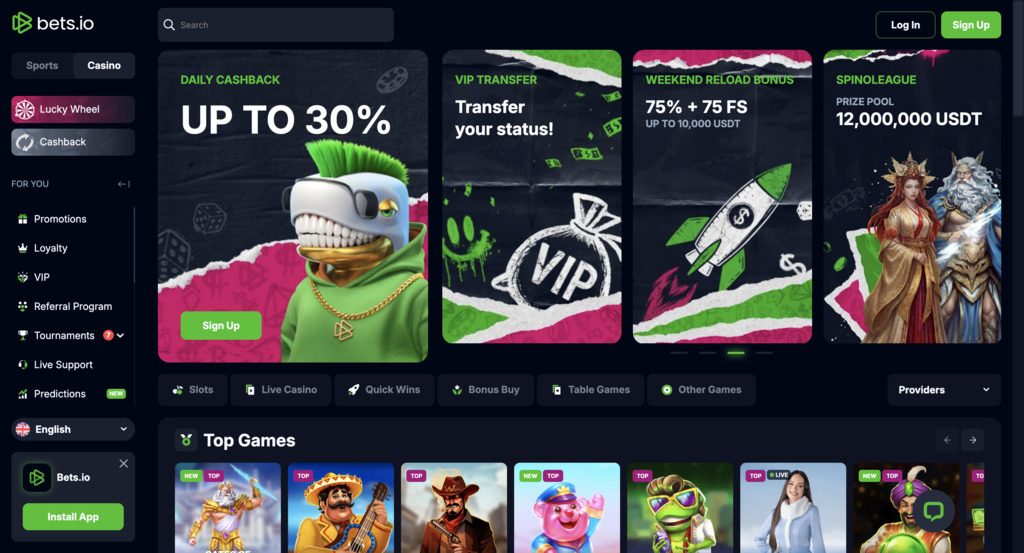 Bets.io Casino Main Page