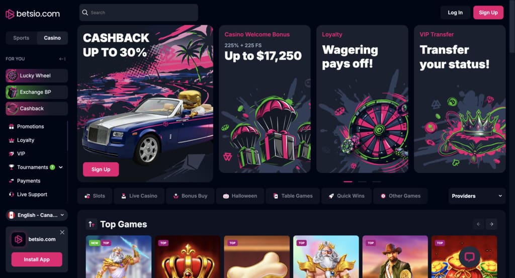 Betsio Casino Main Page