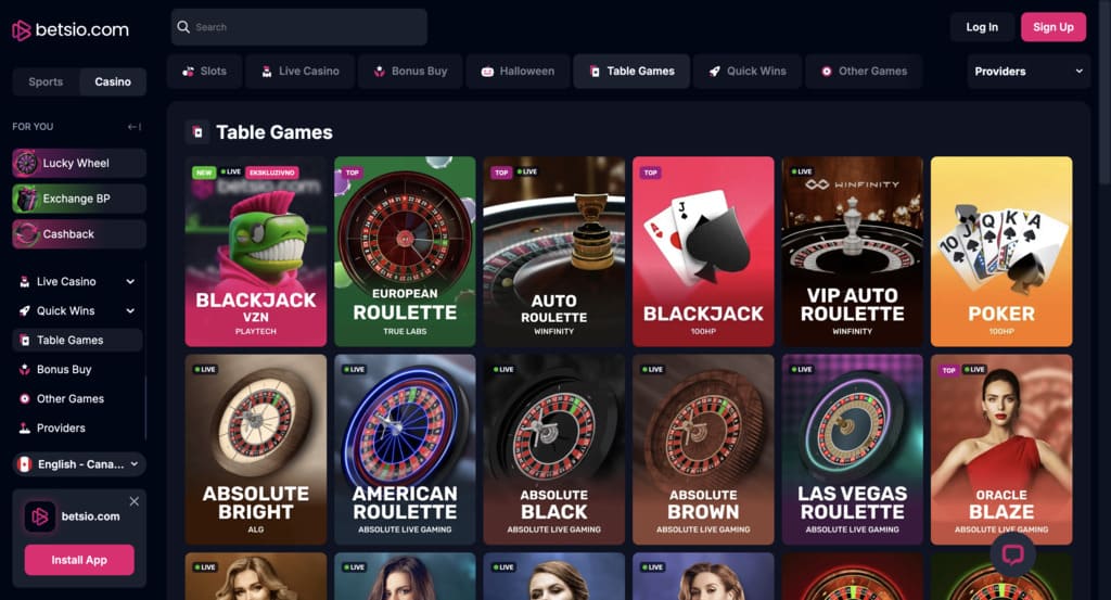 Betsio Casino Table Games