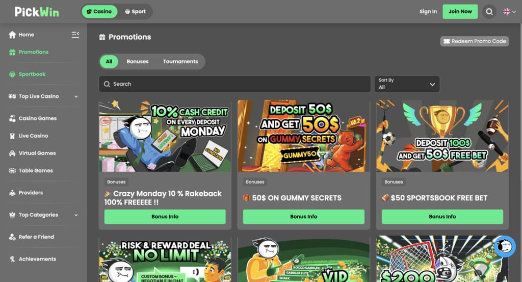 Pickwin Casino Bonuses