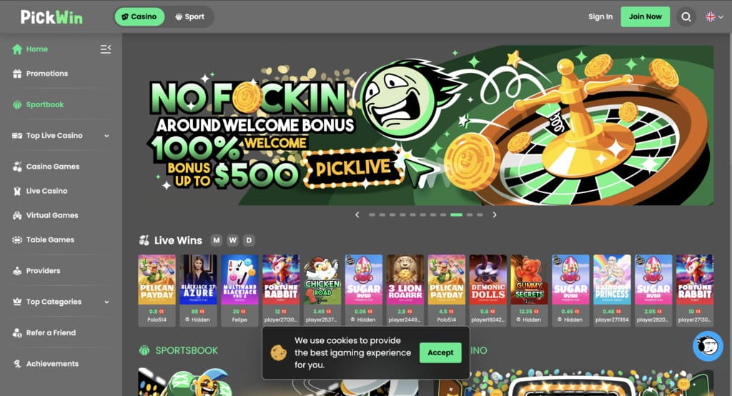 Pickwin Casino Main Page